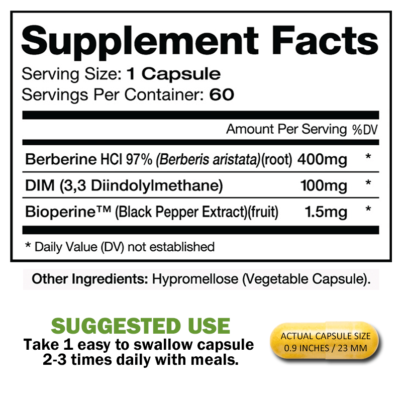 DIMBERINE - DIM & Berberine, High Purity Enhanced Absorption Formula - 60 Capsules