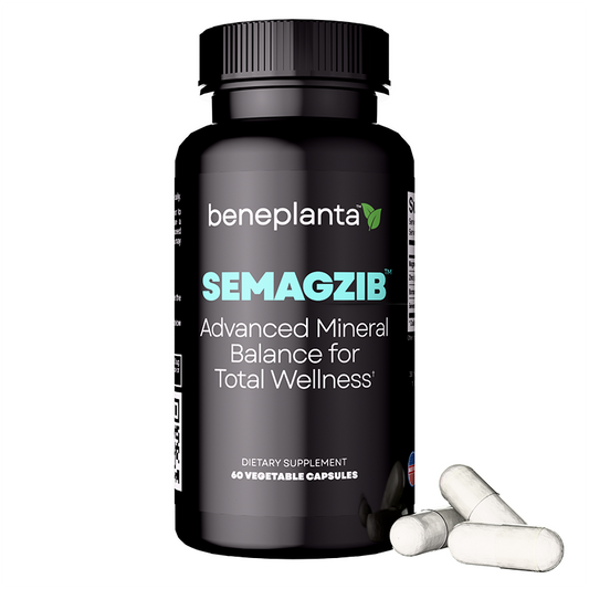 Essential Minerals Complex - Chelated Magnesium Zinc Selenium Boron - 60 Capsules - 30 Day Supply - Energy & Immune Support - Beneplanta SEMAGZIB